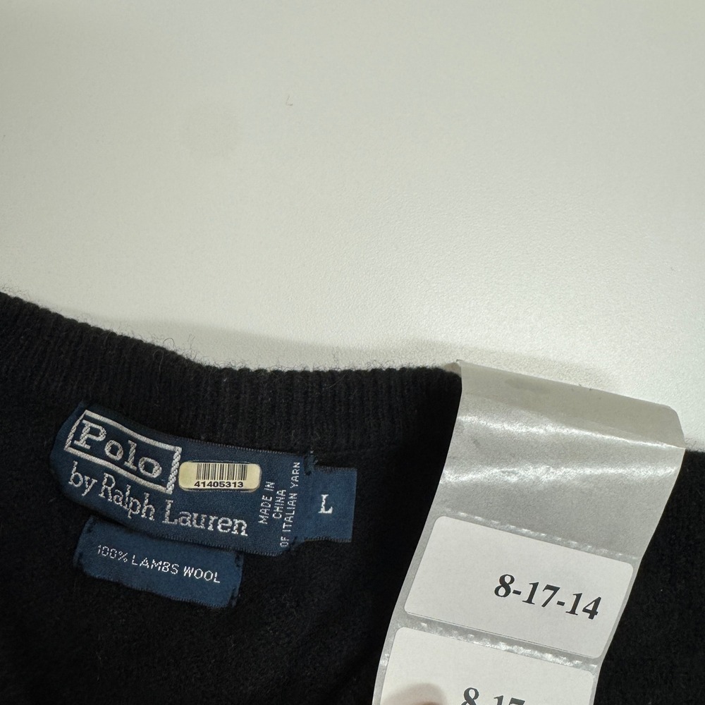 Polo Ralph Lauren Sweater Womens Large Black Lambs Wool V Neck Red Pony Logo - Picture 3 of 6